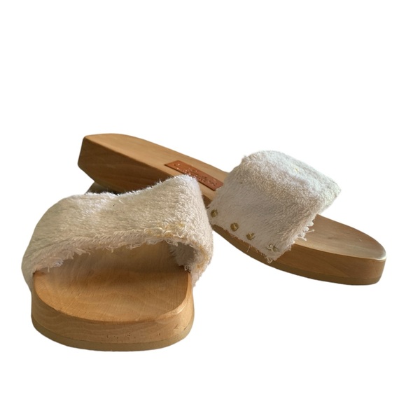 PRATESI Wooden White Terry Clog Slides - Picture 8 of 12